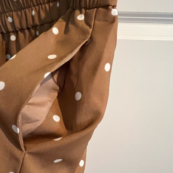 J Crew Factory Pull On Skirt Camel / Ivory Polka Dot Side Slit Size XS - Picture 6 of 6
